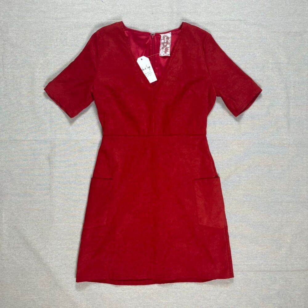 Sadie & Sage | NWT Red Vegan Suede Dress | Small